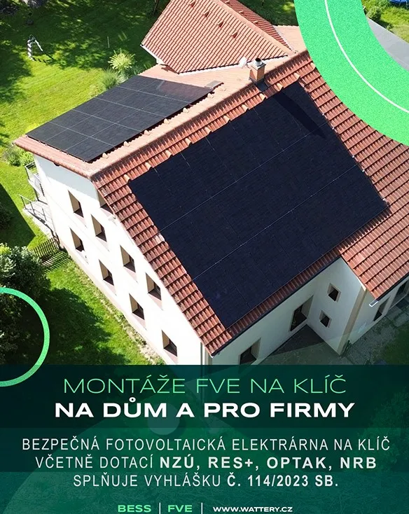 Montáže FVE na klíč na dům a pro firmy — přejít na realizace.wattery.cz